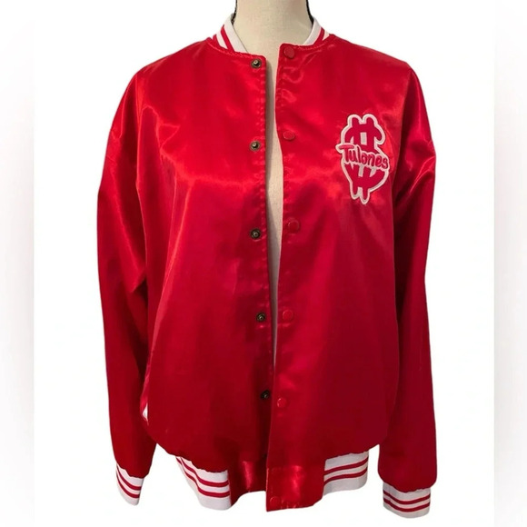 Tulones Men’s Red White Trim Bomber Jacket Retro Large Snaps Cuffs Hem and Wrist - Picture 1 of 10